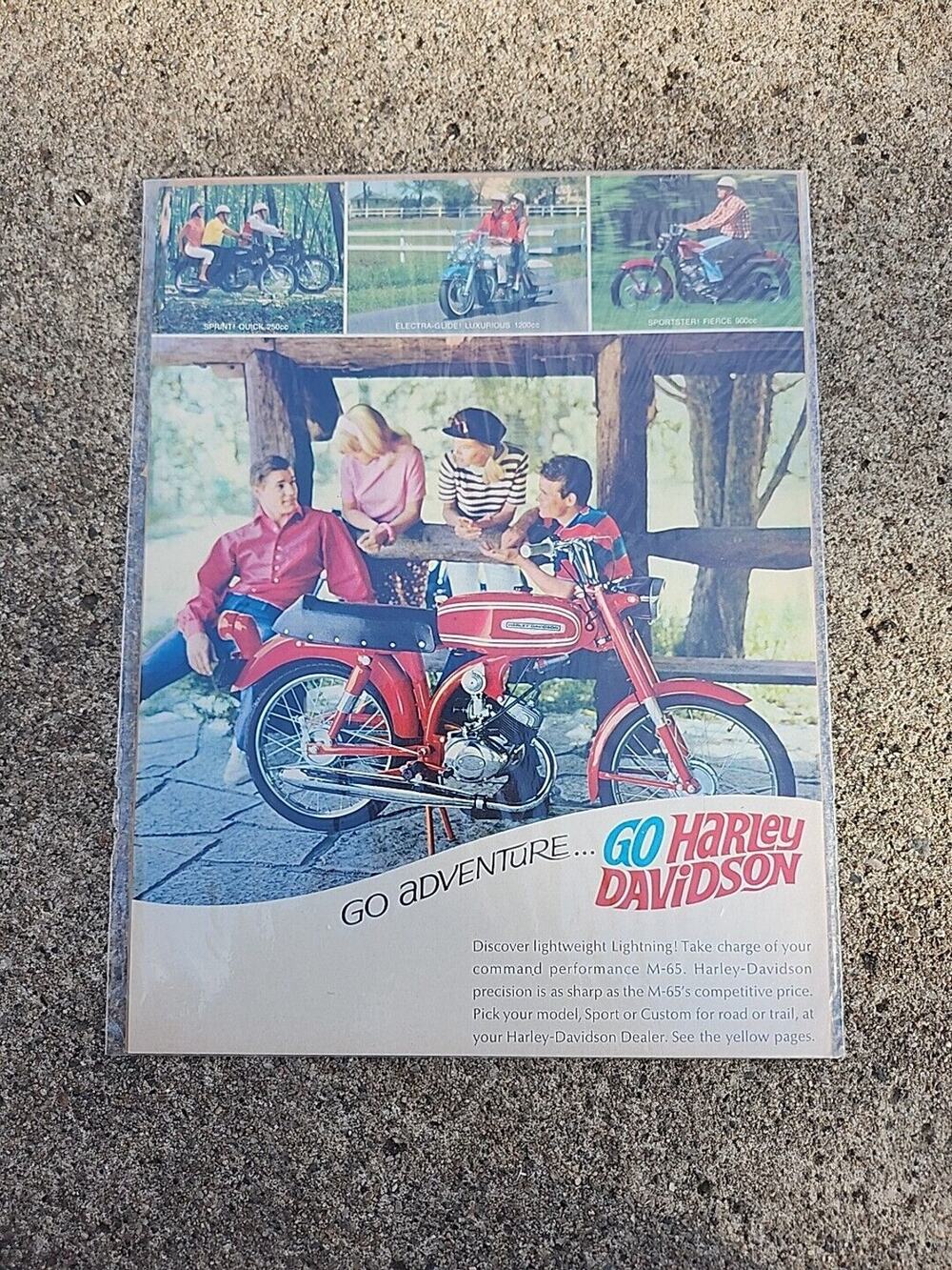 Vtg 1967 Harley Davidson Motorcycle "GO ADVENTURE" M-65 Print Ad Ephemera